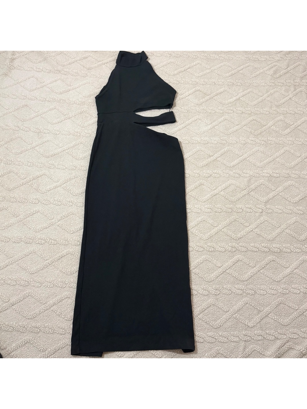 Zara Womens L Black Cutout Midi Dress High Neck Bodycon Cocktail Party